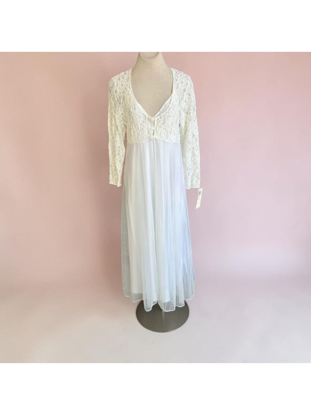 Val Mode Lingerie Vintage  Satin Peignoir Gown Robe Wedding Bridal Size L NWT